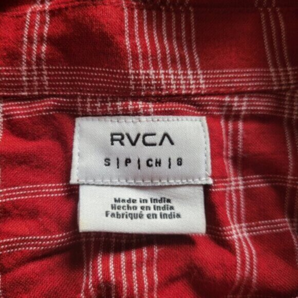 RVCA Red Plaid Cut Out Button Down Shirt Sz Small - Picture 5 of 13